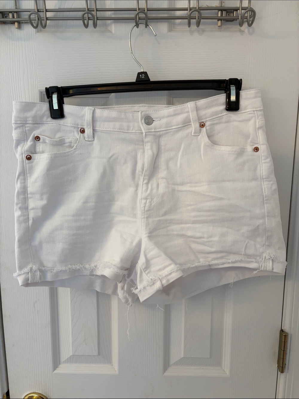 American Eagle Outfitters White High V-Rise Shortie Denim Shorts